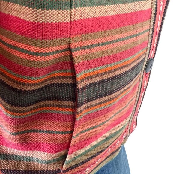 Coldwater Creek Red Orange Saltillo Style Striped Southwestern Jacket Size M - Picture 3 of 10